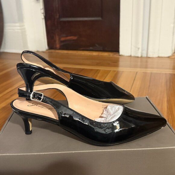Slingback Black Vinyl Patent Leather Heels - Brand New - 7US - Picture 1 of 3
